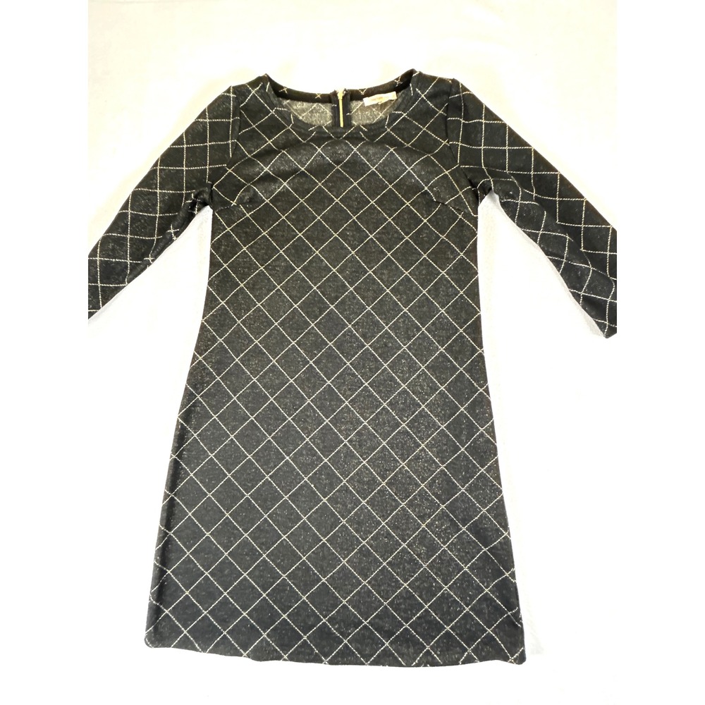 Skies Are Blue‎ Womens Black Gold Metallic Diamond Grid Shift Dress Small 91533A
